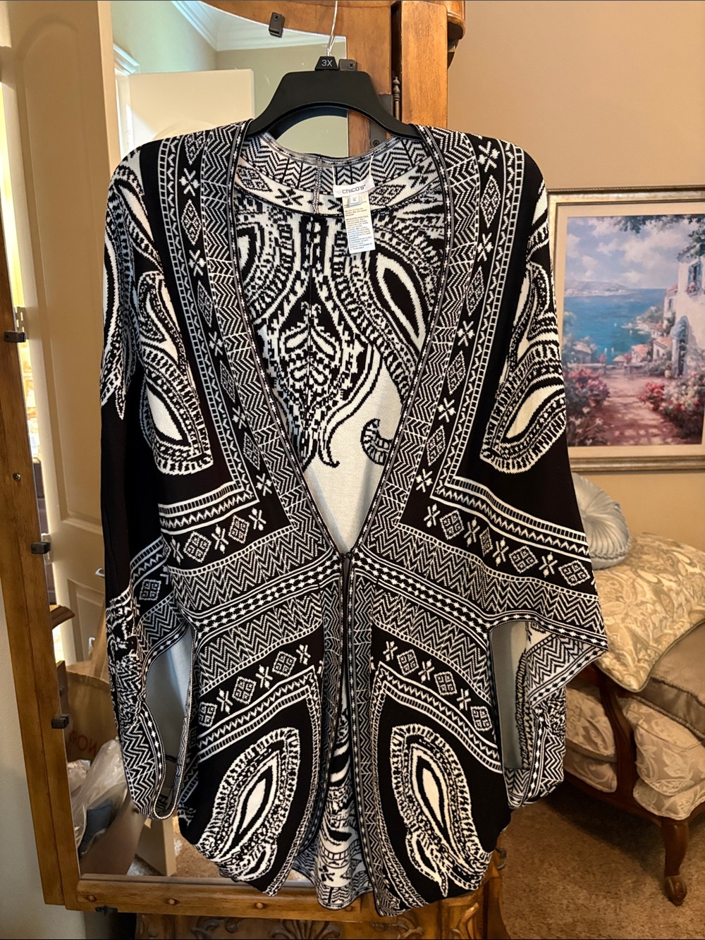 Chico's Black and White Graphic Knit Cardigan